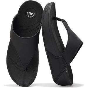 imageProject Cloud Womens Thong Comfortable Memory Foam Platform Sandals ampamp Flip flops Non Slip Footwear Leather Sandals for Women 2025 ArleeBlack