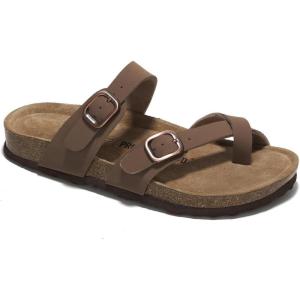 imageProject Cloud Genuine Leather Womens Sandals  Comfortable Cork Footbed Slides with Memory Foam Beach Essential Summer Sandals For Women 2025 LianTaupe