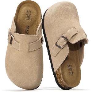 imageProject Cloud Clogs for Kids  Genuine Leather Kids Clogs with Cork Footbed Arch Support  NonSlip Slippers ampamp Sandals for Boys ampamp Girls FootwearStone Suede