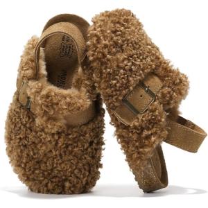 imageProject Cloud Clogs for Kids  Genuine Leather Kids Clogs with Cork Footbed Arch Support  NonSlip Slippers ampamp Sandals for Boys ampamp Girls FootwearChestnut Fur Lined