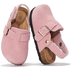 imageProject Cloud Clogs for Kids  Genuine Leather Kids Clogs with Cork Footbed Arch Support  NonSlip Slippers ampamp Sandals for Boys ampamp Girls FootwearPink With Back Strap
