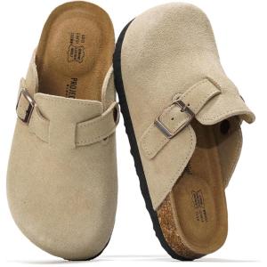 imageProject Cloud Clogs for Kids  Genuine Leather Kids Clogs with Cork Footbed Arch Support  NonSlip Slippers ampamp Sandals for Boys ampamp Girls FootwearTaupe Suede