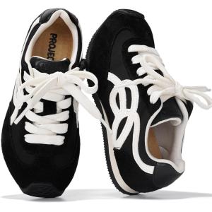 imageProject Cloud Kids Shoes for Girls  NonSlip Trendy Fashion Sneakers Girls Shoes  Lace Up with Memory Foam Insole Kids Sneakers Little LowyBlack