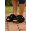 imageProject Cloud Fur Kids Sandals with Adjustable Buckle  Natural Cork Footbed Slides Sandals for Girls wMemory Foam  Non Slip Slide Sandals Santorini KidBlack