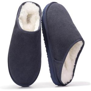 imageProject Cloud Mens Slippers Genuine Leather and Genuine Shearling Lining  House Slippers for Men with Memory Foam Insole  Lightweight ampamp Non Slip Mens House Shoes ChillNavy Suede