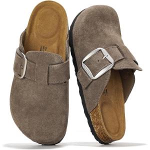 imageProject Cloud Genuine Leather Clogs for Women Shoes  Memory Foam Insole NonSlip ampamp Natural Cork Footbed Arch Support Big Buckle Womens Clogs and Mules for Women Footwear ManchesterMushroom Suede