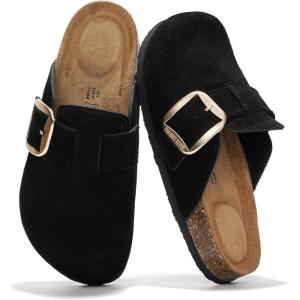 imageProject Cloud Genuine Leather Clogs for Women Shoes  Memory Foam Insole NonSlip ampamp Natural Cork Footbed Arch Support Big Buckle Womens Clogs and Mules for Women Footwear ManchesterBlack