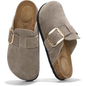 imageProject Cloud Genuine Leather Clogs for Women Shoes  Memory Foam Insole NonSlip ampamp Natural Cork Footbed Arch Support Big Buckle Womens Clogs and Mules for Women Footwear ManchesterTaupe