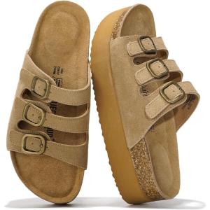 imageProject Cloud Genuine Leather Platform Sandals Women Footwear  Comfortable Wedges with Memory Foam Insole  Non Slip 3Strap Summer Sandals for Women 2025 DyanChestnut