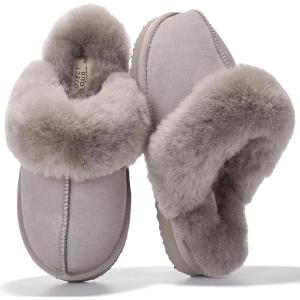 imageProject Cloud Genuine Leather Slippers for Women Footwear with Genuine Fur Lining Womens Clogs ampamp Mule  NonSlip IndoorOutdoor Scuff Womens Slippers with Memory Foam Insole HenkaGrey