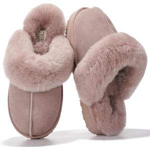 imageProject Cloud Genuine Leather Slippers for Women Footwear with Genuine Fur Lining Womens Clogs ampamp Mule  NonSlip IndoorOutdoor Scuff Womens Slippers with Memory Foam Insole HenkaDusty Pink Suede