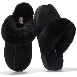 imageProject Cloud Genuine Leather Slippers for Women Footwear with Genuine Fur Lining Womens Clogs ampamp Mule  NonSlip IndoorOutdoor Scuff Womens Slippers with Memory Foam Insole HenkaBlack