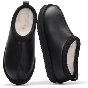 imageProject Cloud Genuine Leather Womens Slippers with Genuine Australian Shearling Fur Lining Slippers for Women  NonSlip EVA with Memory Foam Fuzzy Slippers Women Footwear NeritaBlack Distressed