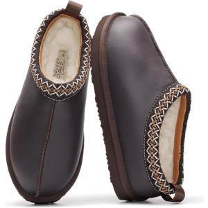 imageProject Cloud Genuine Leather Womens Slippers with Genuine Australian Shearling Fur Lining Slippers for Women  NonSlip EVA with Memory Foam Fuzzy Slippers Women Footwear NeritaBrown Distressed