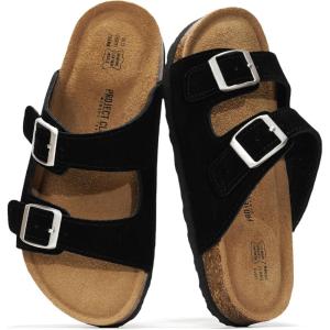 imageProject Cloud Genuine Leather Slides For Kids  Natural Cork Footbed Slides for Kids Sandals for Girls ampamp Boys  NonSlip Boys ampamp Girls SandalsBlack Suede