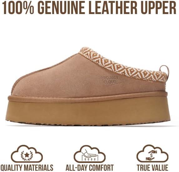 imageProject Cloud 100 Genuine Leather Platform Slippers for Women  Soft Memory Foam Womens Slippers ampamp Supportive Clogs for Women 2025  Cozy Stylish Everyday Footwear SayreWheat
