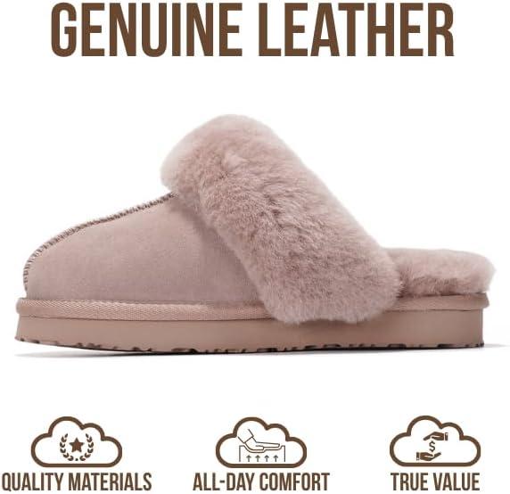 imageProject Cloud 100 Genuine Leather Slippers for Women Footwear with Genuine Fur Lining Womens Clogs ampamp Mule  NonSlip IndoorOutdoor Scuff Womens Slippers with Memory Foam Insole HenkaDusty Pink Suede