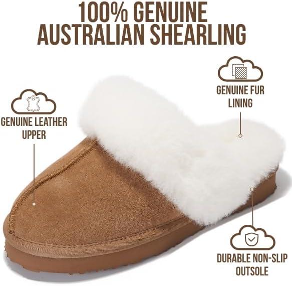 imageProject Cloud 100 Genuine Leather Slippers for Women Footwear with Genuine Fur Lining Womens Clogs ampamp Mule  NonSlip IndoorOutdoor Scuff Womens Slippers with Memory Foam Insole HenkaChestnut
