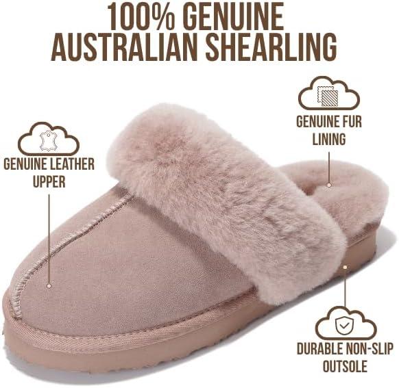 imageProject Cloud 100 Genuine Leather Slippers for Women Footwear with Genuine Fur Lining Womens Clogs ampamp Mule  NonSlip IndoorOutdoor Scuff Womens Slippers with Memory Foam Insole HenkaDusty Pink Suede
