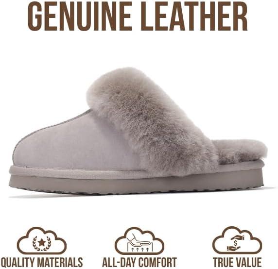 imageProject Cloud 100 Genuine Leather Slippers for Women Footwear with Genuine Fur Lining Womens Clogs ampamp Mule  NonSlip IndoorOutdoor Scuff Womens Slippers with Memory Foam Insole HenkaGrey