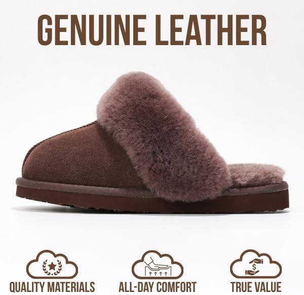imageProject Cloud 100 Genuine Leather Slippers for Women Footwear with Genuine Fur Lining Womens Clogs ampamp Mule  NonSlip IndoorOutdoor Scuff Womens Slippers with Memory Foam Insole HenkaChocolate Brown