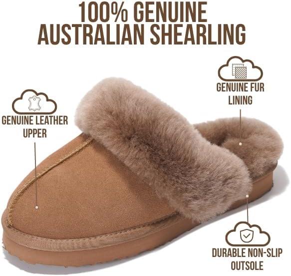 imageProject Cloud 100 Genuine Leather Slippers for Women Footwear with Genuine Fur Lining Womens Clogs ampamp Mule  NonSlip IndoorOutdoor Scuff Womens Slippers with Memory Foam Insole HenkaCamel Suede