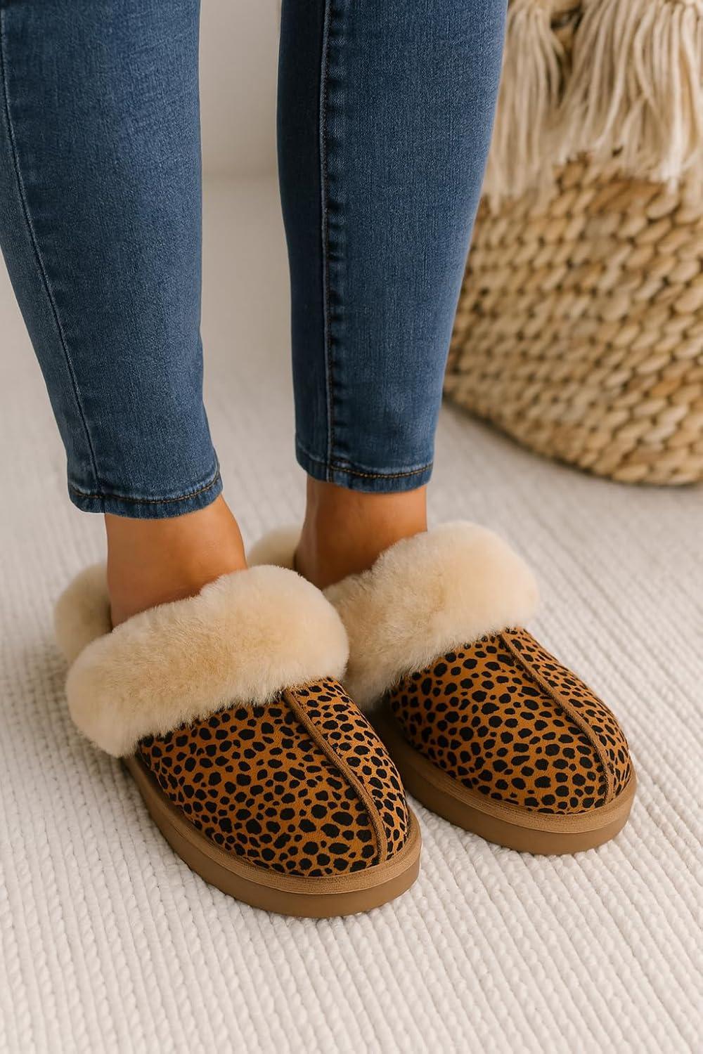 imageProject Cloud 100 Genuine Leather Slippers for Women Footwear with Genuine Fur Lining Womens Clogs ampamp Mule  NonSlip IndoorOutdoor Scuff Womens Slippers with Memory Foam Insole HenkaDark Brown Leopard Suede
