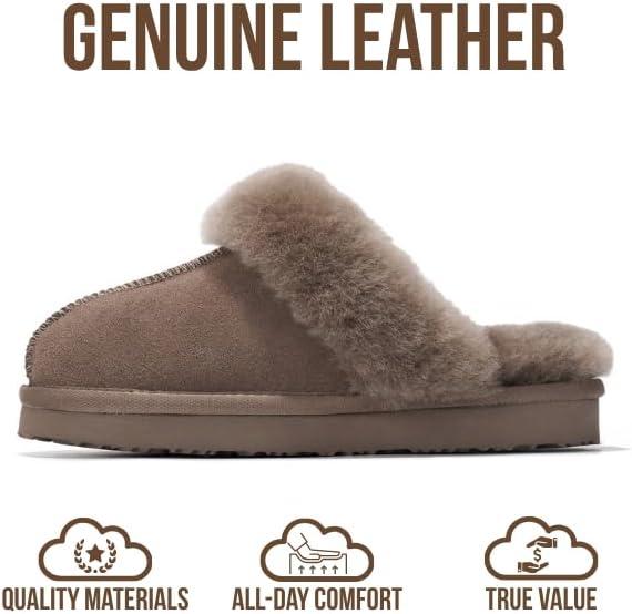 imageProject Cloud 100 Genuine Leather Slippers for Women Footwear with Genuine Fur Lining Womens Clogs ampamp Mule  NonSlip IndoorOutdoor Scuff Womens Slippers with Memory Foam Insole HenkaTaupe