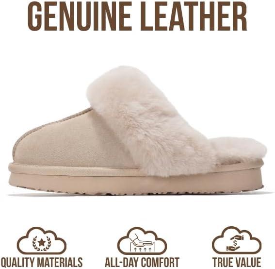 imageProject Cloud 100 Genuine Leather Slippers for Women Footwear with Genuine Fur Lining Womens Clogs ampamp Mule  NonSlip IndoorOutdoor Scuff Womens Slippers with Memory Foam Insole HenkaSand Suede