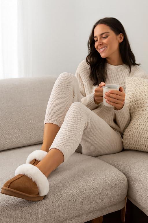 imageProject Cloud 100 Genuine Leather Slippers for Women Footwear with Genuine Fur Lining Womens Clogs ampamp Mule  NonSlip IndoorOutdoor Scuff Womens Slippers with Memory Foam Insole HenkaChestnut