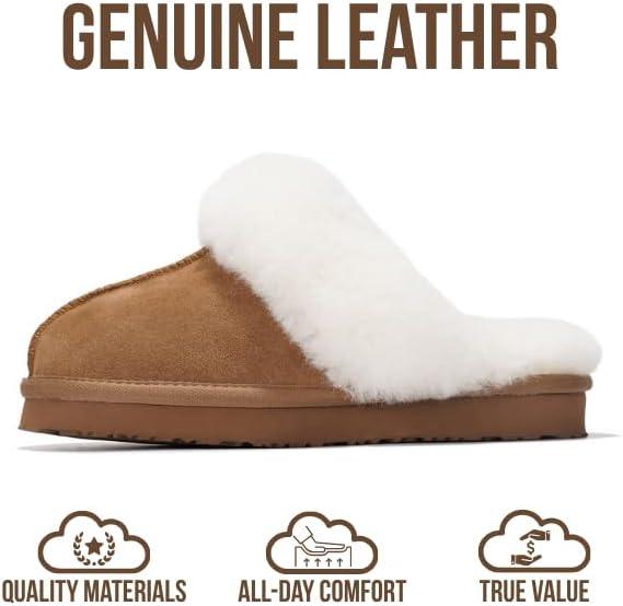 imageProject Cloud 100 Genuine Leather Slippers for Women Footwear with Genuine Fur Lining Womens Clogs ampamp Mule  NonSlip IndoorOutdoor Scuff Womens Slippers with Memory Foam Insole HenkaChestnut