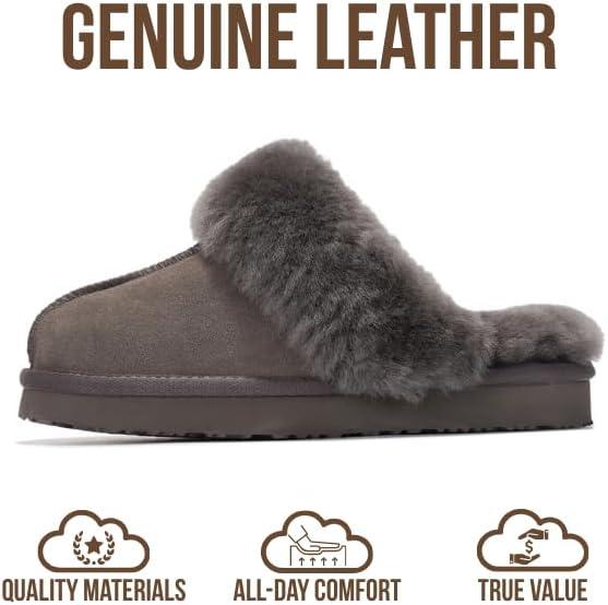 imageProject Cloud 100 Genuine Leather Slippers for Women Footwear with Genuine Fur Lining Womens Clogs ampamp Mule  NonSlip IndoorOutdoor Scuff Womens Slippers with Memory Foam Insole HenkaFrost Suede