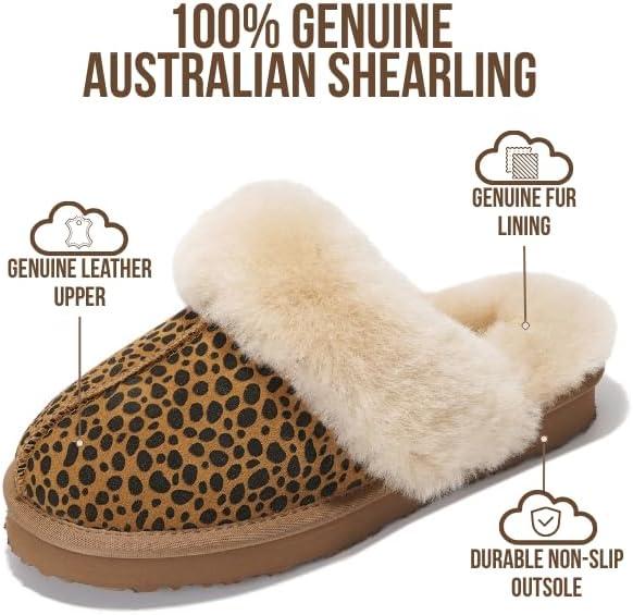 imageProject Cloud 100 Genuine Leather Slippers for Women Footwear with Genuine Fur Lining Womens Clogs ampamp Mule  NonSlip IndoorOutdoor Scuff Womens Slippers with Memory Foam Insole HenkaDark Brown Leopard Suede