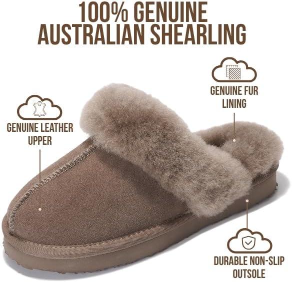 imageProject Cloud 100 Genuine Leather Slippers for Women Footwear with Genuine Fur Lining Womens Clogs ampamp Mule  NonSlip IndoorOutdoor Scuff Womens Slippers with Memory Foam Insole HenkaTaupe