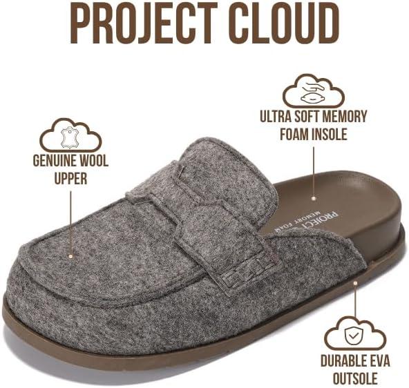 imageProject Cloud 100 Genuine Leather Womens Clog  Memory Foam Arch Support NonSlip Sole Mules ampamp Clogs for Women Footwear  Platform Winter Shoes FoamyTaupe Wool