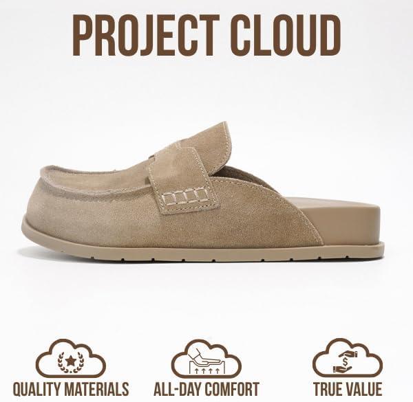 imageProject Cloud 100 Genuine Leather Womens Clog  Memory Foam Arch Support NonSlip Sole Mules ampamp Clogs for Women Footwear  Platform Winter Shoes FoamyTaupe Suede