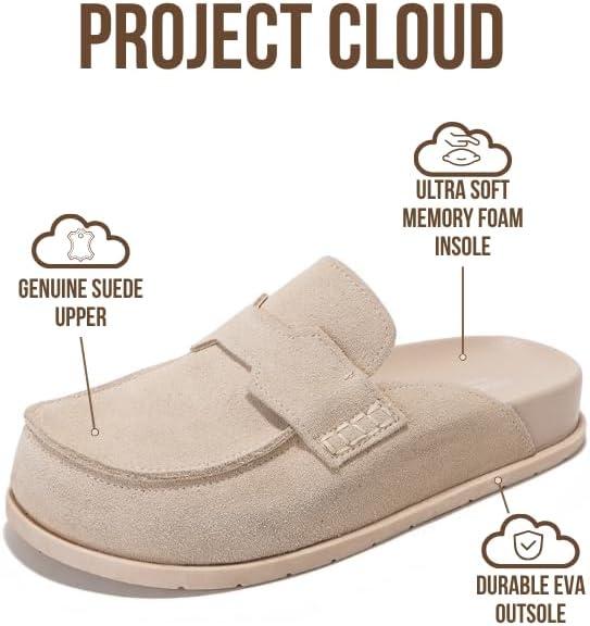 imageProject Cloud 100 Genuine Leather Womens Clog  Memory Foam Arch Support NonSlip Sole Mules ampamp Clogs for Women Footwear  Platform Winter Shoes FoamyBone Suede