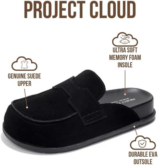 imageProject Cloud 100 Genuine Leather Womens Clog  Memory Foam Arch Support NonSlip Sole Mules ampamp Clogs for Women Footwear  Platform Winter Shoes FoamyBlack Suede