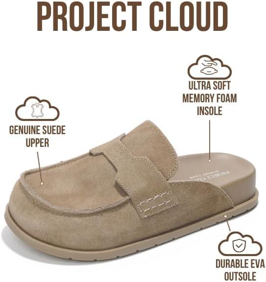imageProject Cloud 100 Genuine Leather Womens Clog  Memory Foam Arch Support NonSlip Sole Mules ampamp Clogs for Women Footwear  Platform Winter Shoes FoamyTaupe Suede