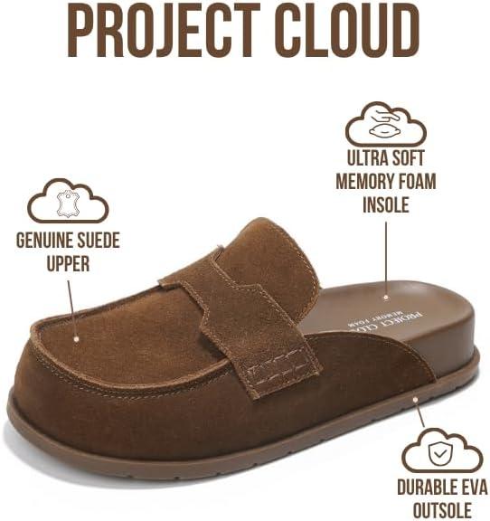 imageProject Cloud 100 Genuine Leather Womens Clog  Memory Foam Arch Support NonSlip Sole Mules ampamp Clogs for Women Footwear  Platform Winter Shoes FoamyChocolate Suede