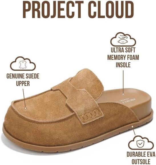 imageProject Cloud 100 Genuine Leather Womens Clog  Memory Foam Arch Support NonSlip Sole Mules ampamp Clogs for Women Footwear  Platform Winter Shoes FoamyChestnut Suede