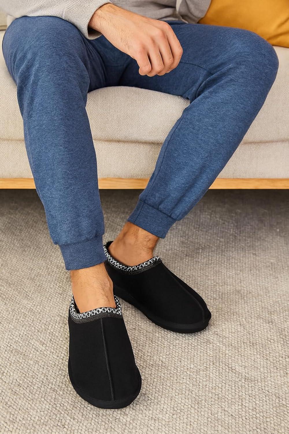 imageProject Cloud 100 Genuine Leather with Australian Shearling Lining Mens Slippers ampamp Memory Foam Insole Outdoor ampamp House Slippers for Men  NonSlip Fuzzy Mens Shoes RelaxationBlack