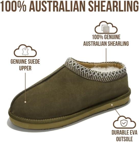 imageProject Cloud 100 Genuine Leather with Australian Shearling Lining Mens Slippers ampamp Memory Foam Insole Outdoor ampamp House Slippers for Men  NonSlip Fuzzy Mens Shoes RelaxationOlive