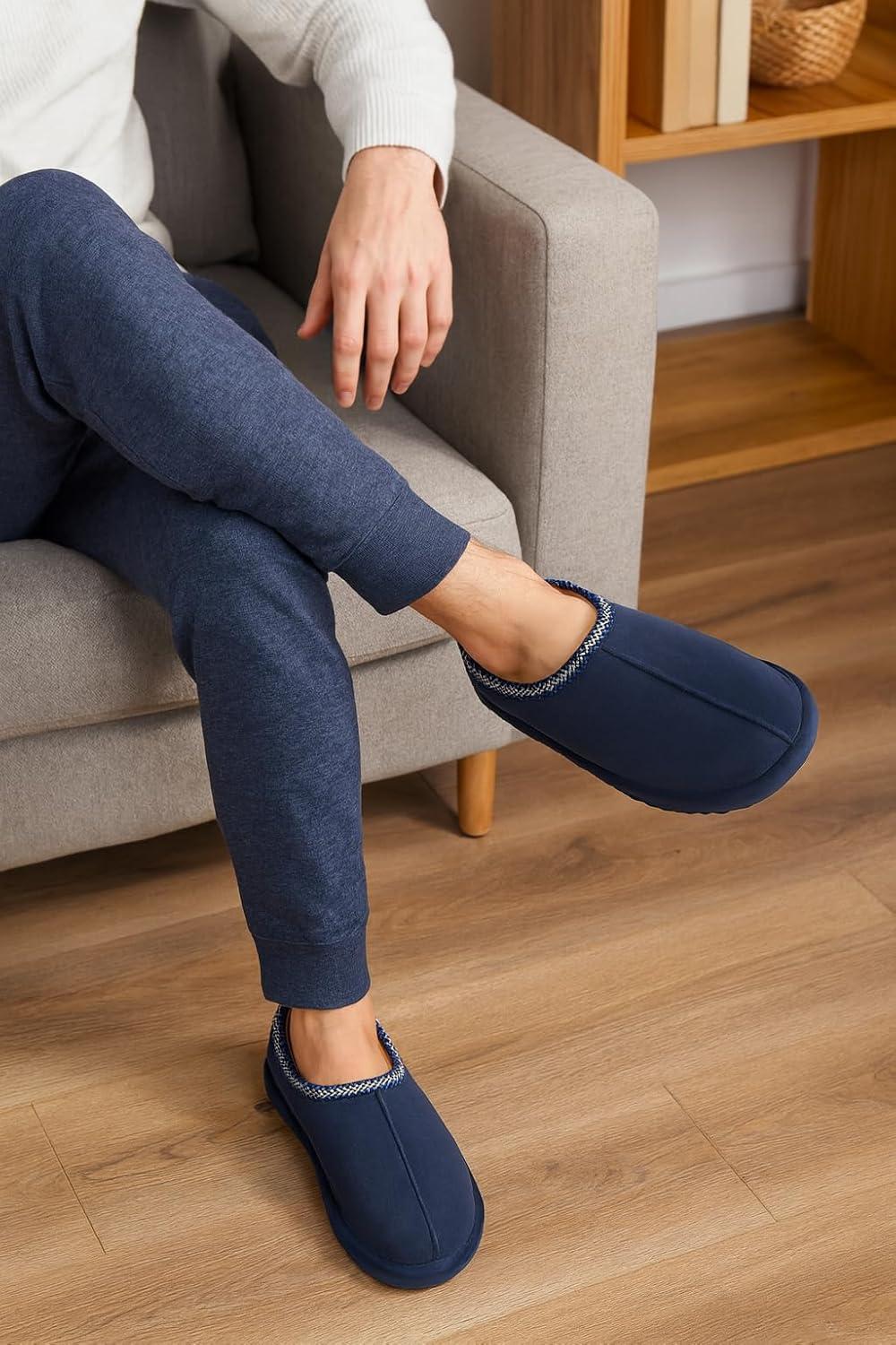 imageProject Cloud 100 Genuine Leather with Australian Shearling Lining Mens Slippers ampamp Memory Foam Insole Outdoor ampamp House Slippers for Men  NonSlip Fuzzy Mens Shoes RelaxationNavy