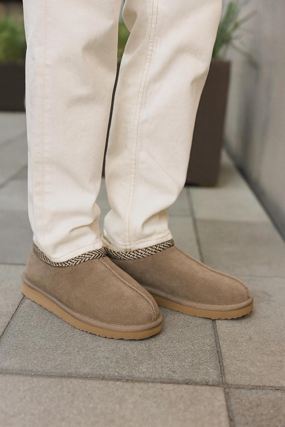 imageProject Cloud 100 Genuine Leather with Australian Shearling Lining Mens Slippers ampamp Memory Foam Insole Outdoor ampamp House Slippers for Men  NonSlip Fuzzy Mens Shoes RelaxationTaupe