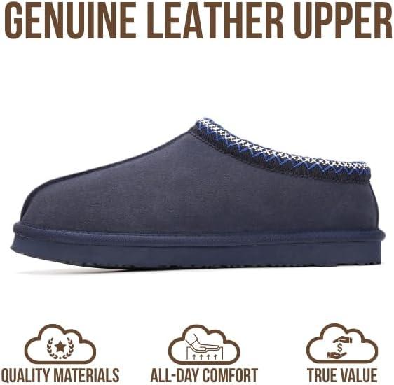 imageProject Cloud 100 Genuine Leather with Australian Shearling Lining Mens Slippers ampamp Memory Foam Insole Outdoor ampamp House Slippers for Men  NonSlip Fuzzy Mens Shoes RelaxationNavy