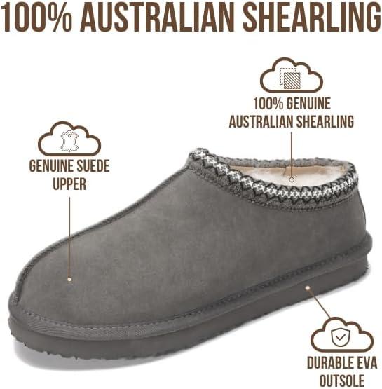 imageProject Cloud 100 Genuine Leather with Australian Shearling Lining Mens Slippers ampamp Memory Foam Insole Outdoor ampamp House Slippers for Men  NonSlip Fuzzy Mens Shoes RelaxationGrey