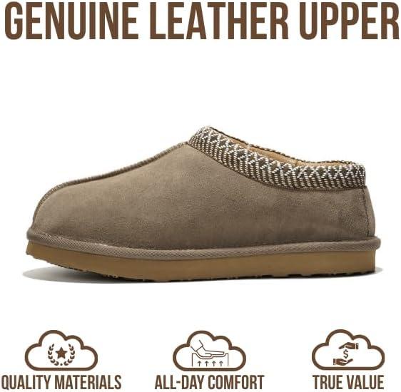 imageProject Cloud 100 Genuine Leather with Australian Shearling Lining Mens Slippers ampamp Memory Foam Insole Outdoor ampamp House Slippers for Men  NonSlip Fuzzy Mens Shoes RelaxationTaupe