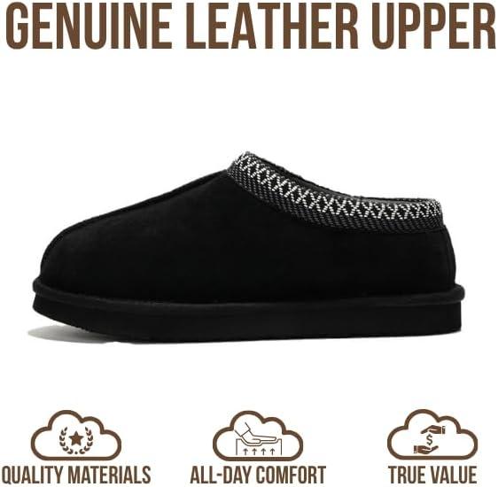 imageProject Cloud 100 Genuine Leather with Australian Shearling Lining Mens Slippers ampamp Memory Foam Insole Outdoor ampamp House Slippers for Men  NonSlip Fuzzy Mens Shoes RelaxationBlack