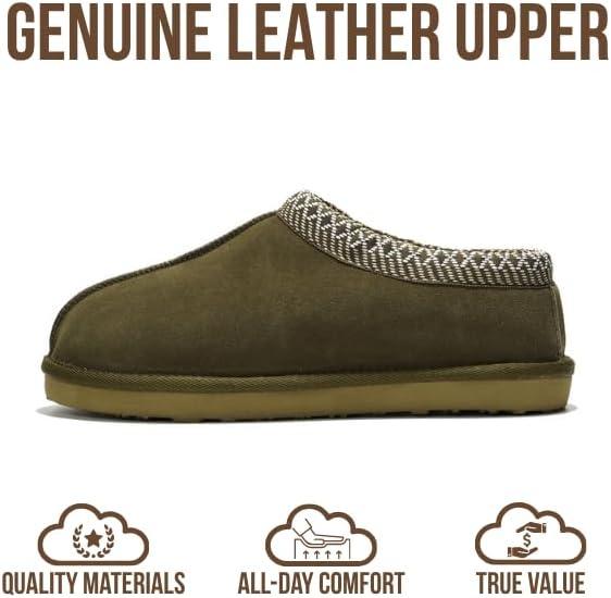 imageProject Cloud 100 Genuine Leather with Australian Shearling Lining Mens Slippers ampamp Memory Foam Insole Outdoor ampamp House Slippers for Men  NonSlip Fuzzy Mens Shoes RelaxationOlive